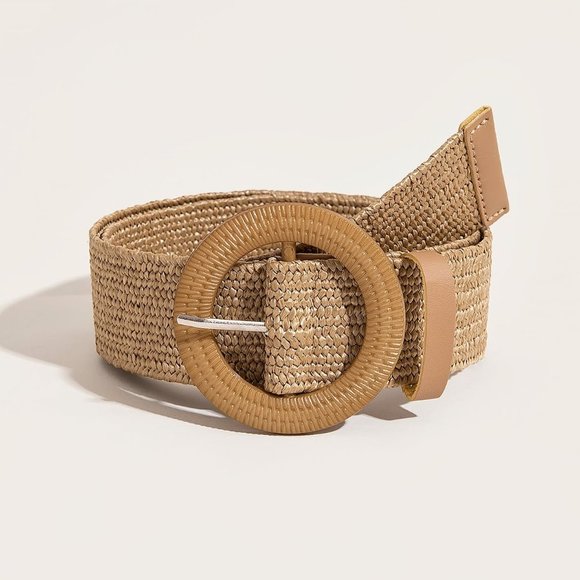 LC FASHION Accessories - Waist belt, Women Straw Belt, ellipse Buckle Boho strechy Straw Belt For Beach